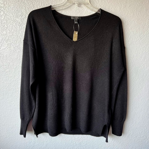 NWT - J. Crew wool blend V neck slit hem relaxed fit sweater - Picture 1 of 10